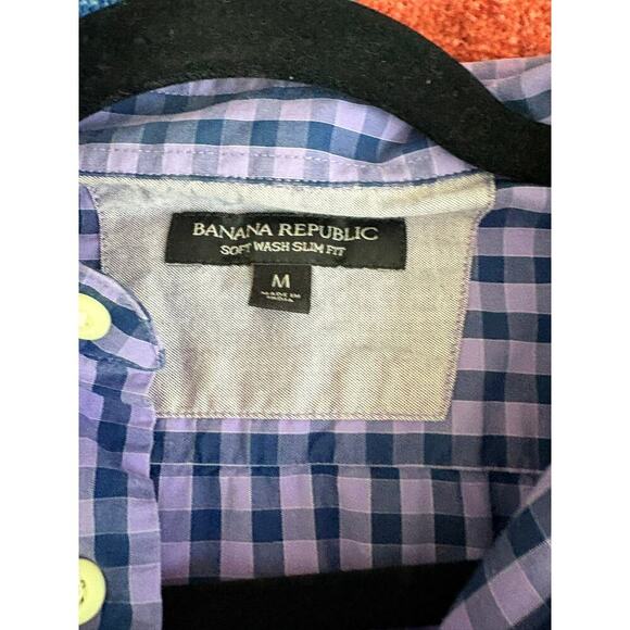 Banana Republic Men’s Purple Gingham Shirt Size M - Picture 2 of 5